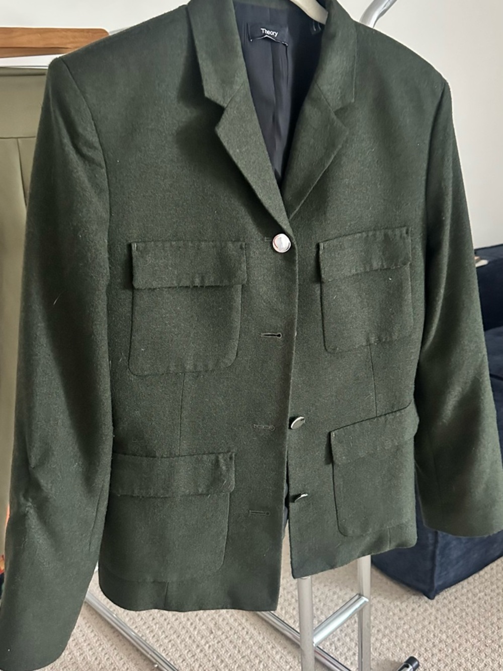 Theory Military Jacket, Size 4, Hunter Green Melange, $575 Retail - Picture 8 of 14